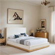 Pemberly Row King Bed in Cream Chenille Fabric with Wood Base