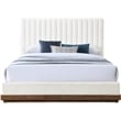 Pemberly Row Queen Bed in Cream Chenille Fabric with Walnut Finish