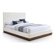 Pemberly Row Queen Bed in Cream Chenille Fabric with Walnut Finish