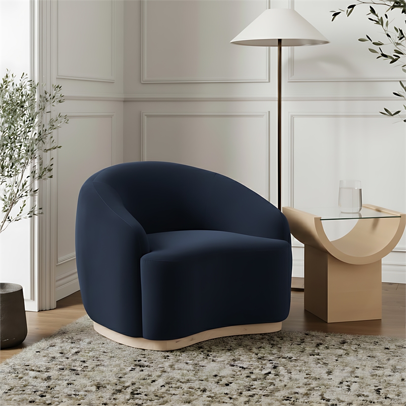 Pemberly Row Navy Velvet Upholstered Chair with Rubberwood Base