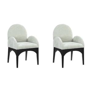 Pemberly Row Set of 2 Dining Arm Chairs in Chenille Fabric with Solid Ash Wood