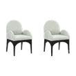 Pemberly Row Set of 2 Dining Arm Chairs in Chenille Fabric with Solid Ash Wood