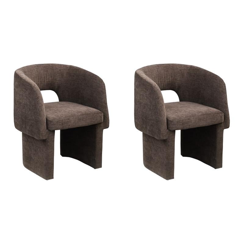 Pemberly Row Set of 2 Contemporary Brown Fabric Dining Chair with Steel Frame