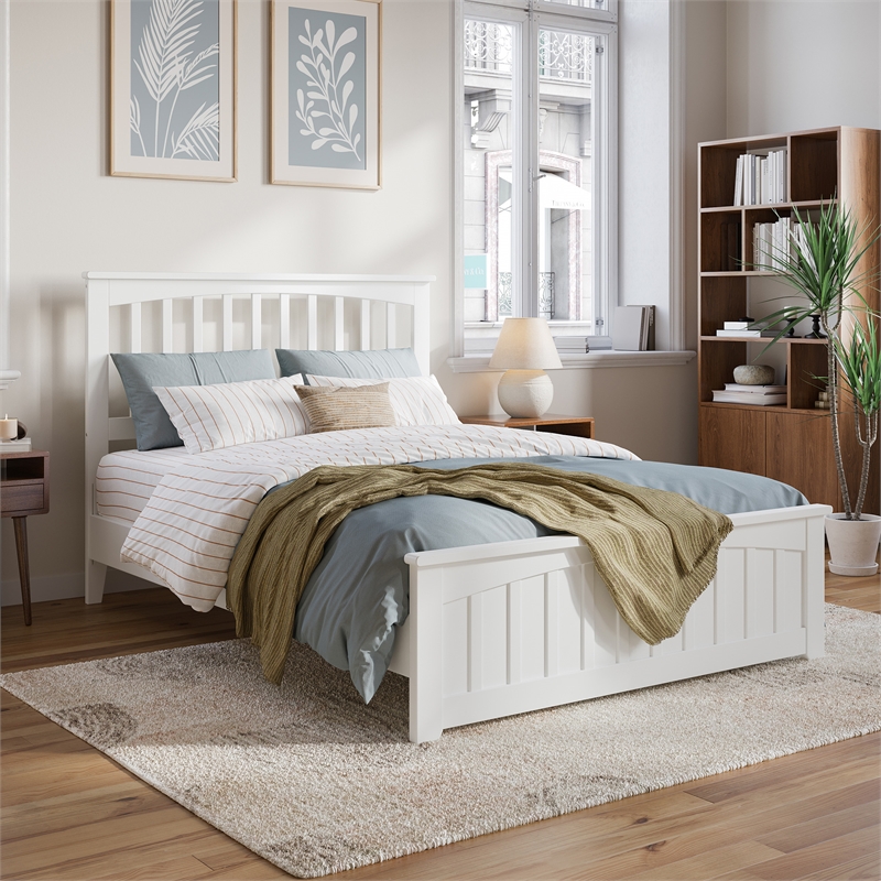 Pemberly Row Full Mission Low Profile Platform Bed with Footboard in White