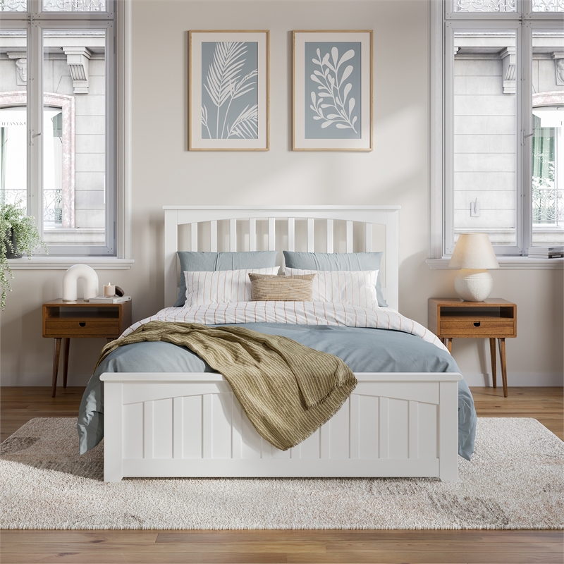 Pemberly Row Full Mission Low Profile Platform Bed with Footboard in White
