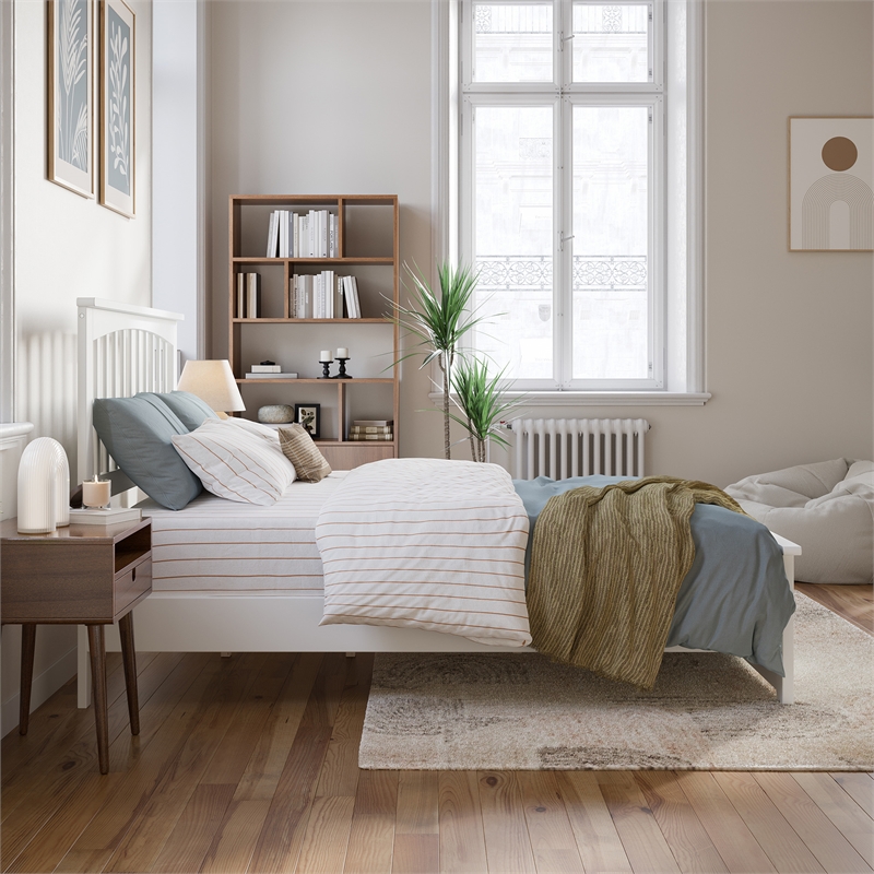 Pemberly Row Full Mission Low Profile Platform Bed with Footboard in White