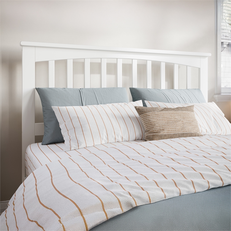 Pemberly Row Full Mission Low Profile Platform Bed with Footboard in White