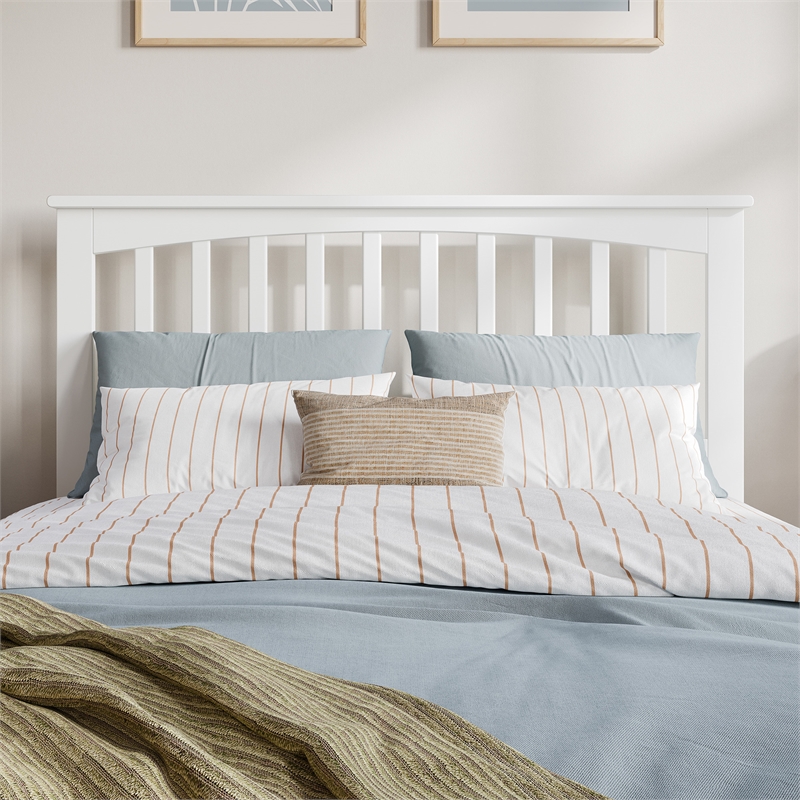 Pemberly Row Full Mission Low Profile Platform Bed with Footboard in White