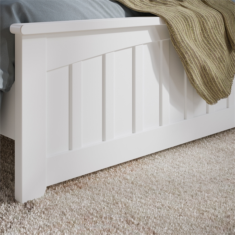 Pemberly Row Full Mission Low Profile Platform Bed with Footboard in White
