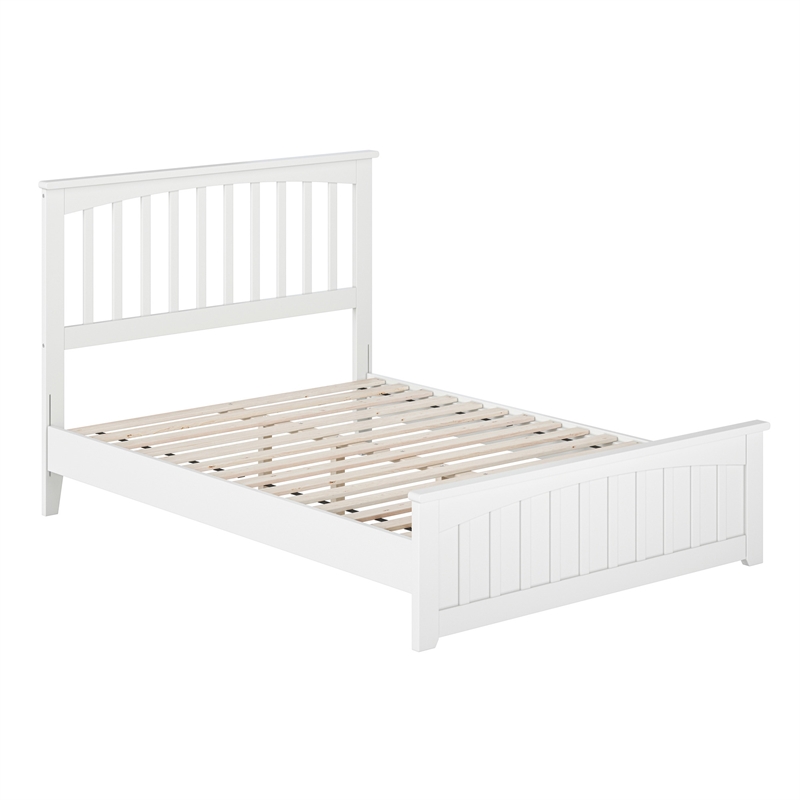 Pemberly Row Full Mission Low Profile Platform Bed with Footboard in White
