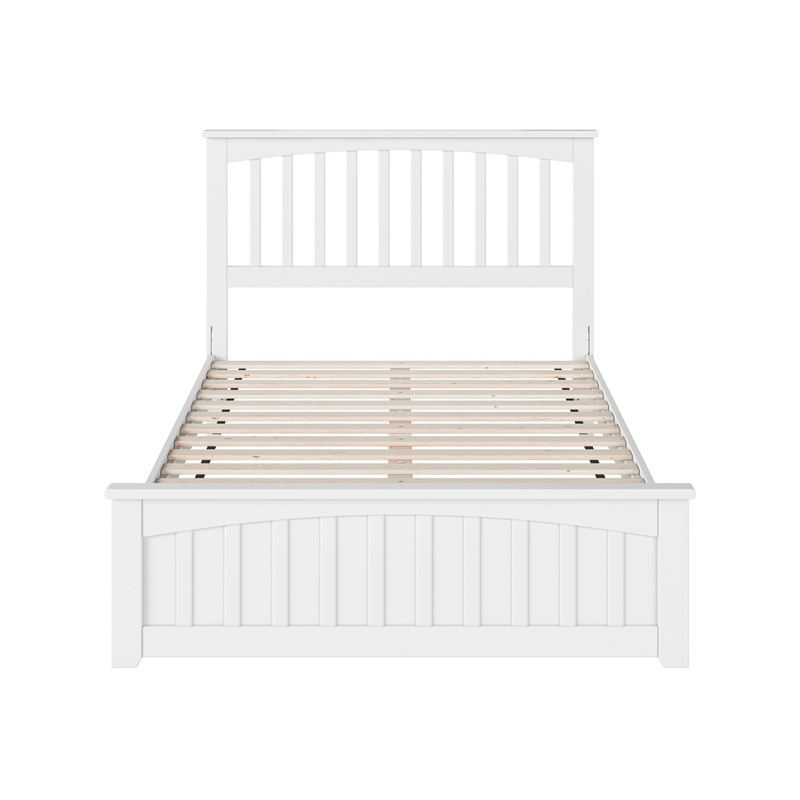 Pemberly Row Full Mission Low Profile Platform Bed with Footboard in White