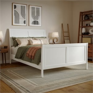 Pemberly Row Full Sleigh Low Profile Platform Bed with Footboard in White