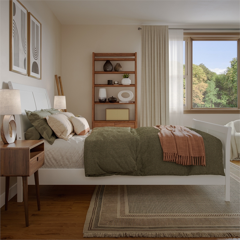 Pemberly Row Full Sleigh Low Profile Platform Bed with Footboard in White