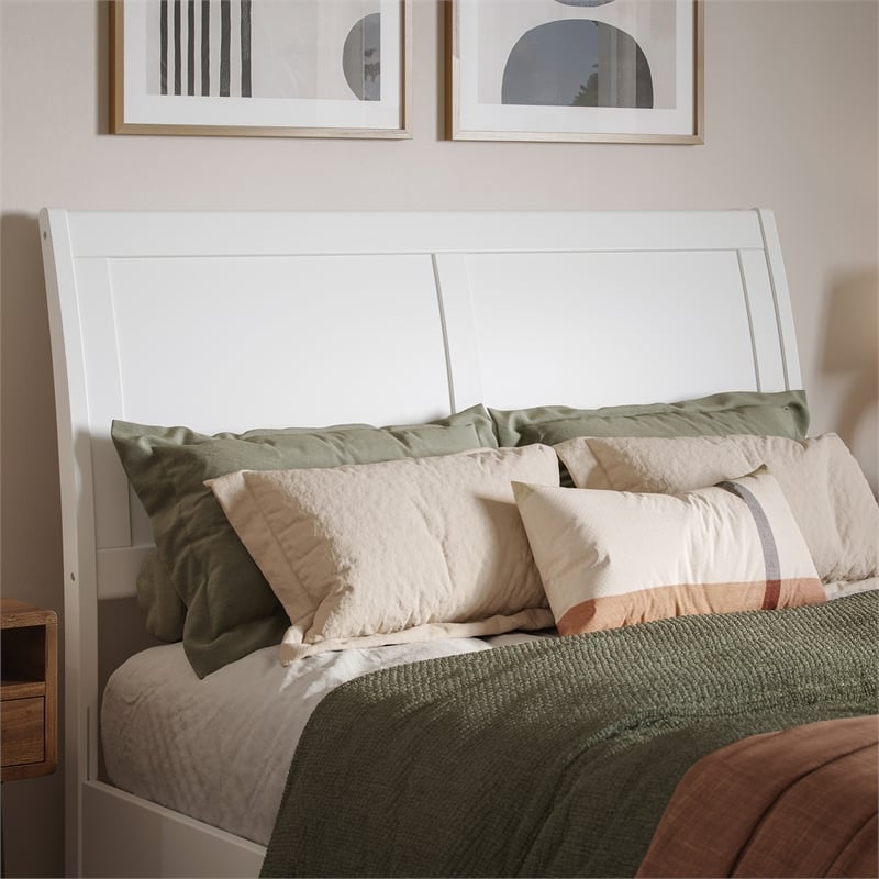 Pemberly Row Full Sleigh Low Profile Platform Bed with Footboard in White
