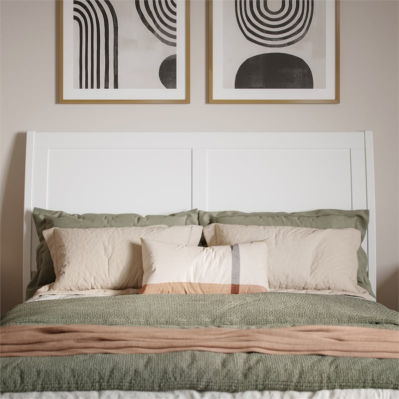 Pemberly Row Full Sleigh Low Profile Platform Bed with Footboard in White