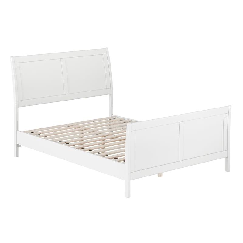 Pemberly Row Full Sleigh Low Profile Platform Bed with Footboard in White
