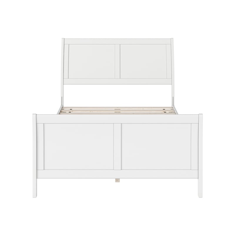 Pemberly Row Full Sleigh Low Profile Platform Bed with Footboard in White