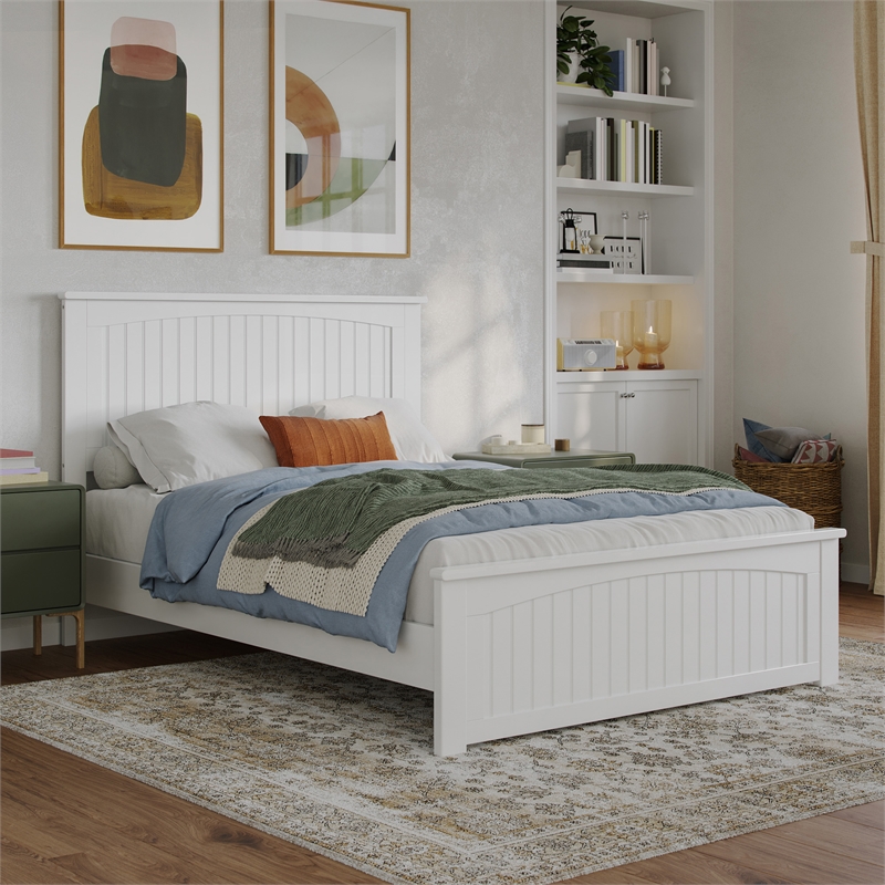 Pemberly Row Full Cottage Low Profile Platform Bed with Footboard in White