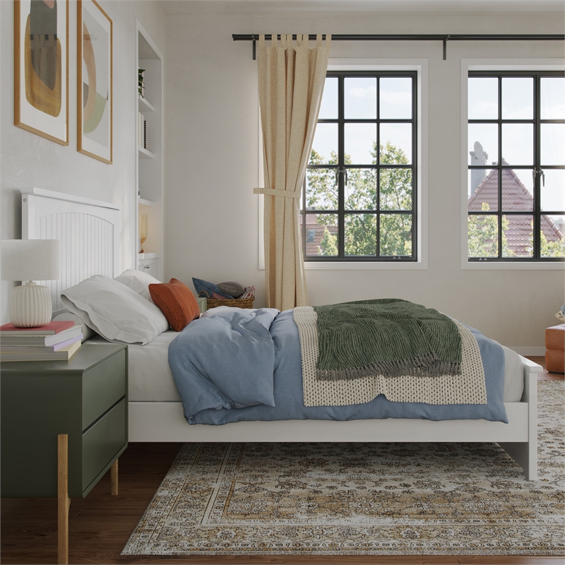 Pemberly Row Full Cottage Low Profile Platform Bed with Footboard in White