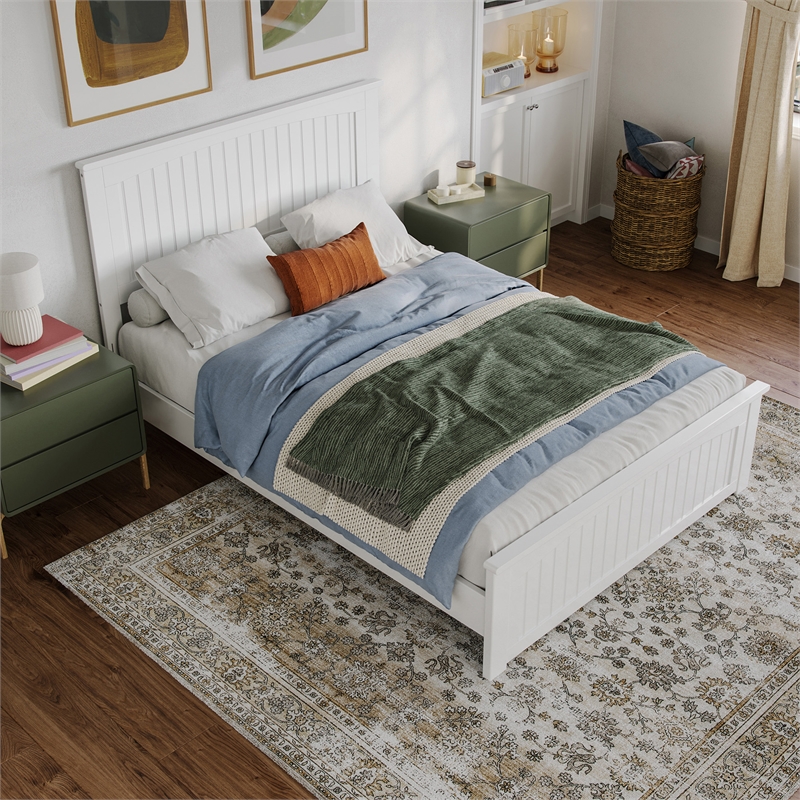 Pemberly Row Full Cottage Low Profile Platform Bed with Footboard in White