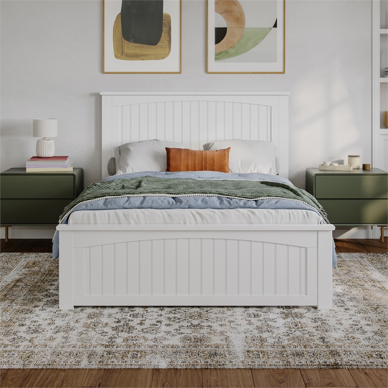 Pemberly Row Full Cottage Low Profile Platform Bed with Footboard in White