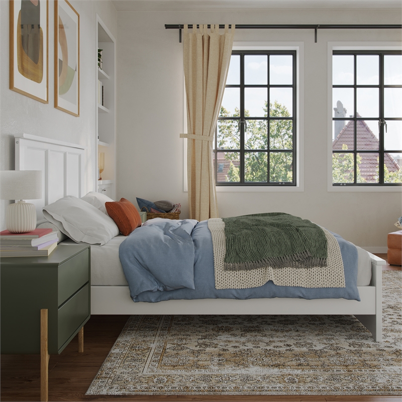 Pemberly Row Full Panel Low Profile Platform Bed with Footboard in White