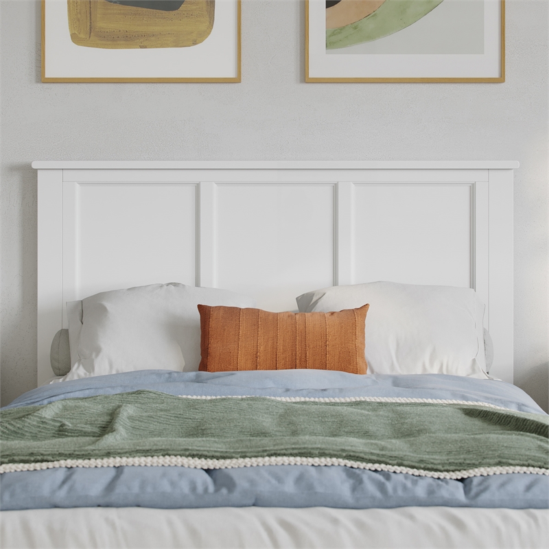 Pemberly Row Full Panel Low Profile Platform Bed with Footboard in White