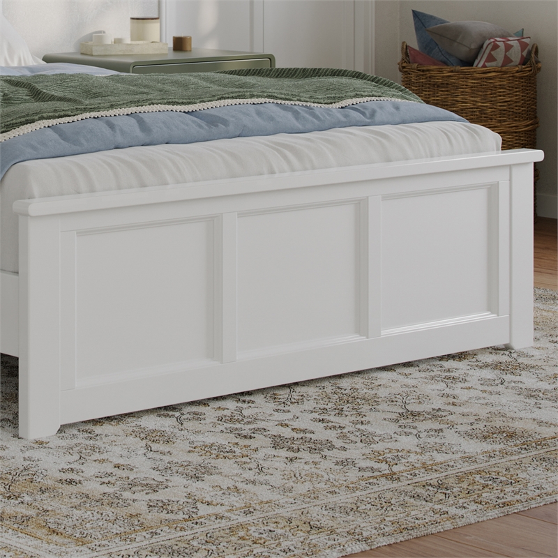 Pemberly Row Full Panel Low Profile Platform Bed with Footboard in White