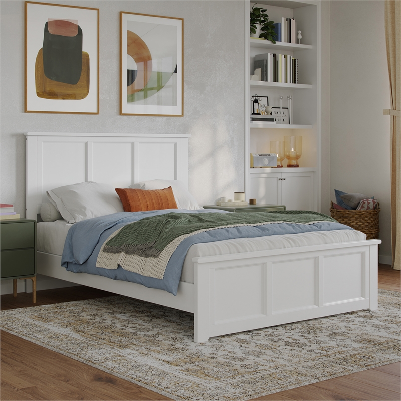 Pemberly Row Full Panel Low Profile Platform Bed with Footboard in White