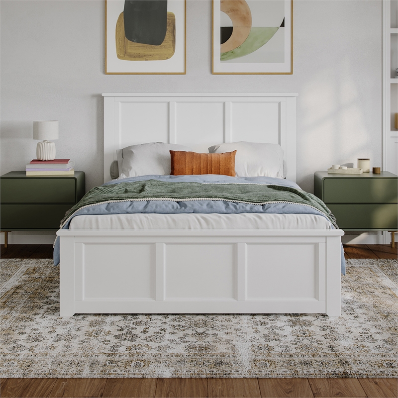 Pemberly Row Full Panel Low Profile Platform Bed with Footboard in White