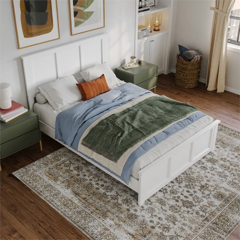 Pemberly Row Full Panel Low Profile Platform Bed with Footboard in White