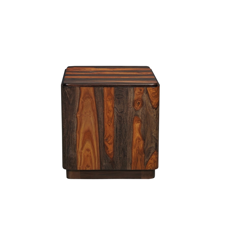 Pemberly Row Solid Wood Block End Table with Plinth Base in Dark Brown