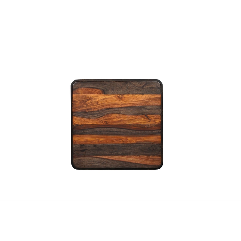 Pemberly Row Solid Wood Block End Table with Plinth Base in Dark Brown