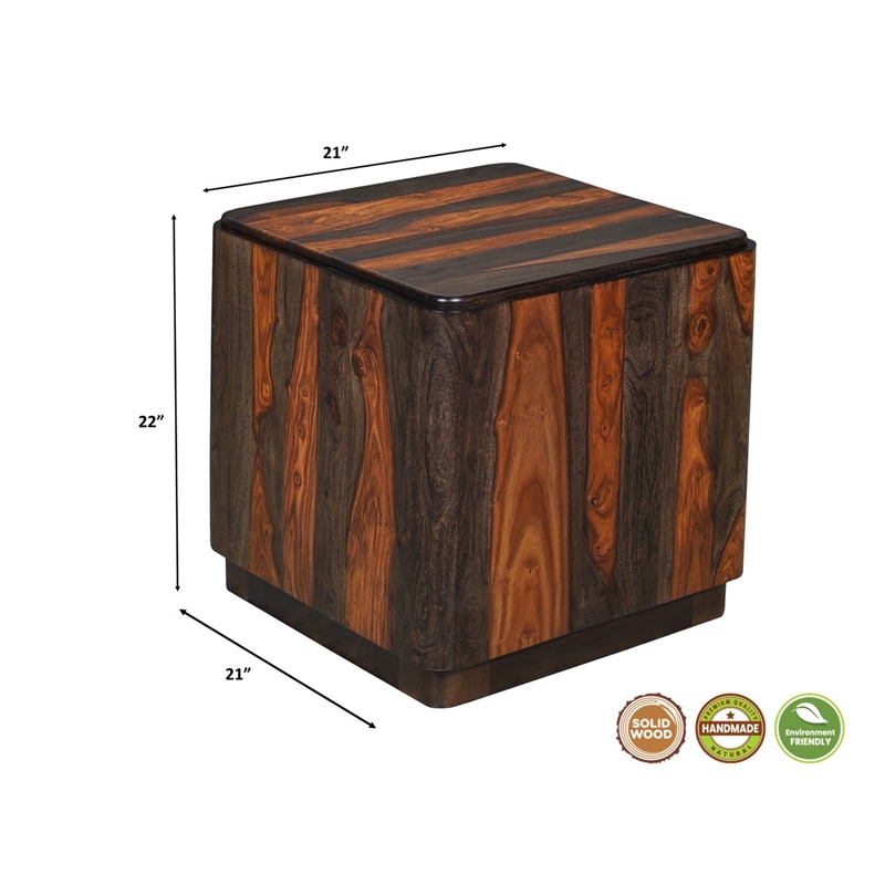 Pemberly Row Solid Wood Block End Table with Plinth Base in Dark Brown