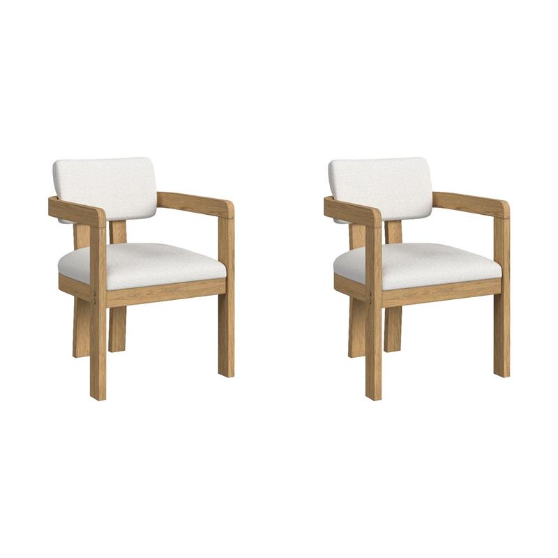 Pemberly Row Set of 2 Arm Chairs in Snow White and Natural Wood Finish