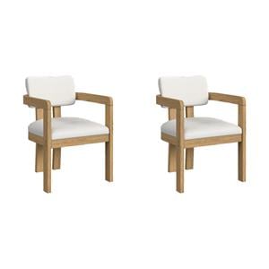 Pemberly Row Set of 2 Arm Chairs in Snow White and Natural Wood Finish