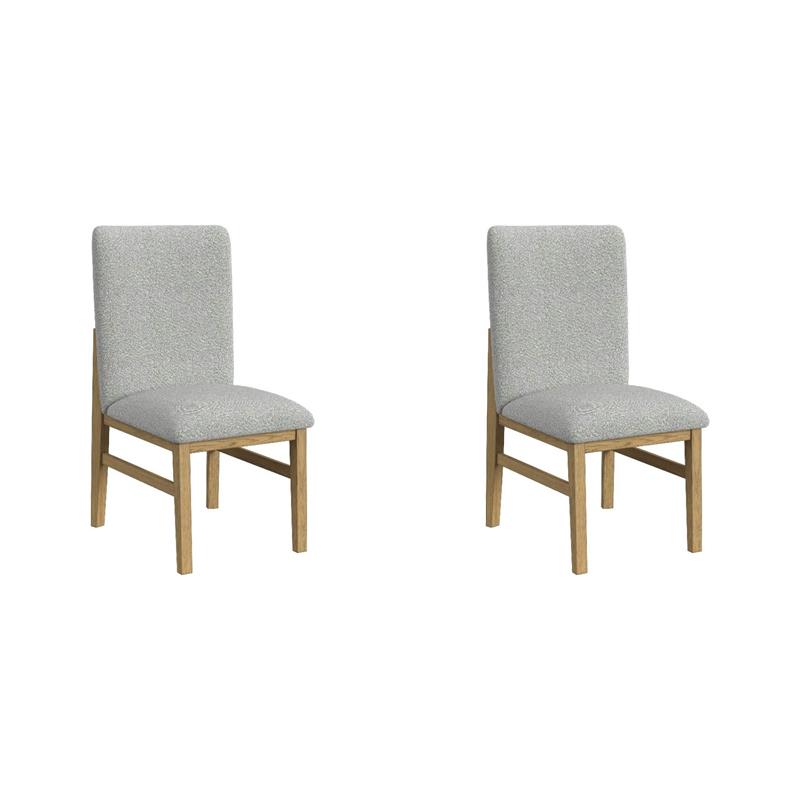 Pemberly Row Set of 2 Scandinavian Dining Side Chairs in Grey Fabric & Natural Wood