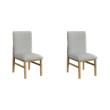Pemberly Row Set of 2 Scandinavian Dining Side Chairs in Grey Fabric & Natural Wood