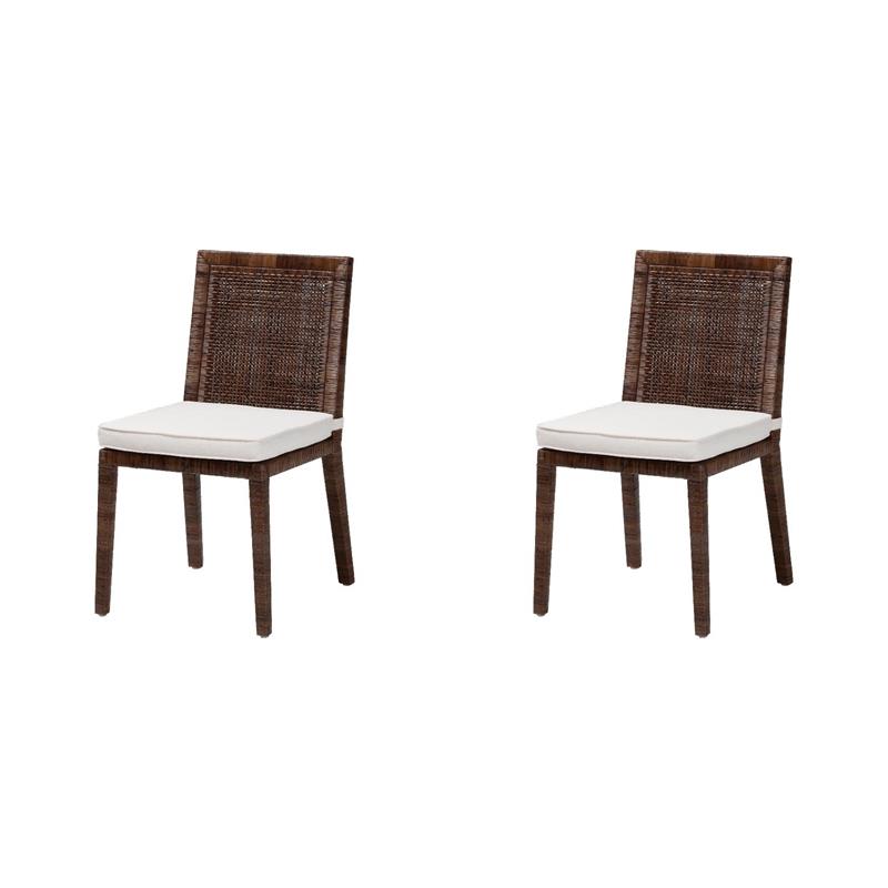Pemberly Row Set of 2 Rattan Dining Chairs with Cushions in Antique Coffee