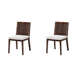 Pemberly Row Set of 2 Rattan Dining Chairs with Cushions in Antique Coffee