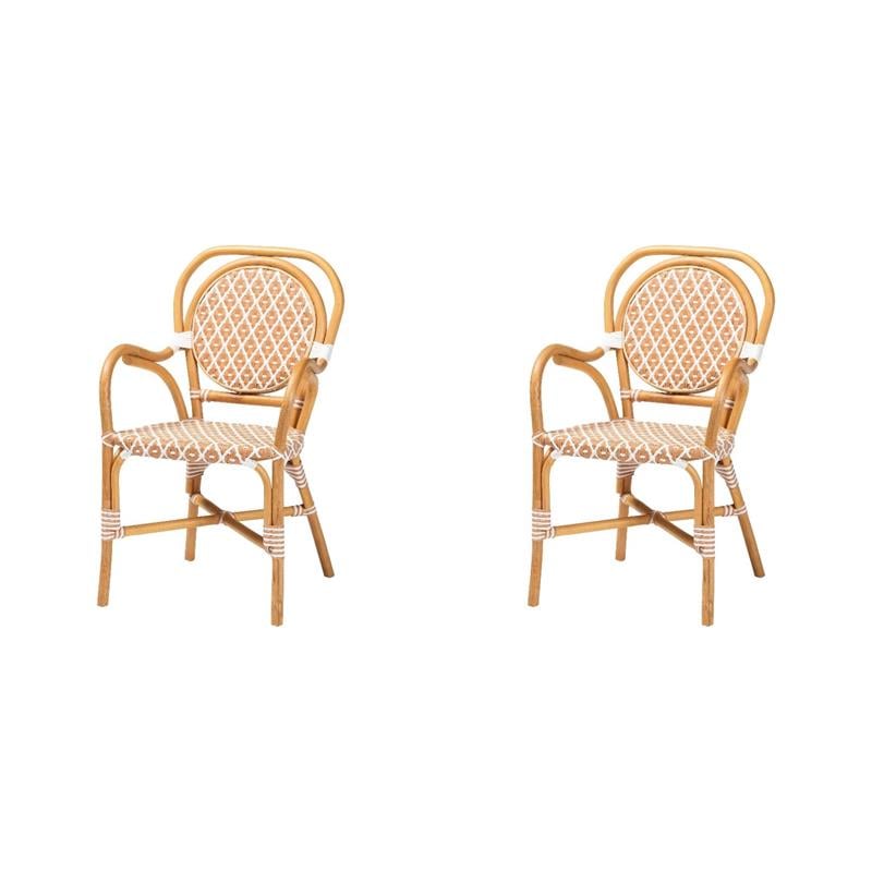 Pemberly Row Set of 2 Mattie Rattan Bistro Chairs in Beige Bohemian Style