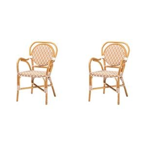 Pemberly Row Set of 2 Mattie Rattan Bistro Chairs in Beige Bohemian Style