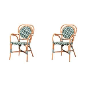 Pemberly Row Set of 2 Mattie Handwoven Rattan Bistro Chairs in Green