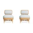 Pemberly Row Set of 2 Mint Green Striped Accent Chairs with Rattan Frames