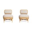 Pemberly Row Set of 2 Khaki Striped Rattan Accent Chairs in Retro Style