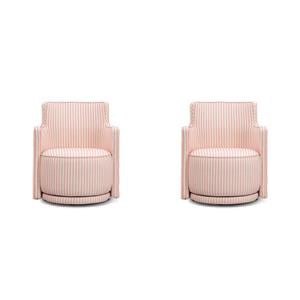 Pemberly Row Set of 2 Contemporary Pink Striped Linen Swivel Accent Chairs