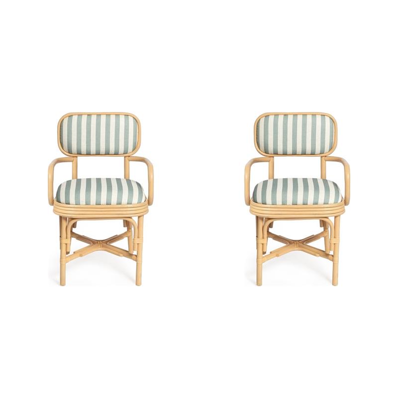 Pemberly Row Set of 2 Retro Mint Green Arm Chairs with Rattan Frames