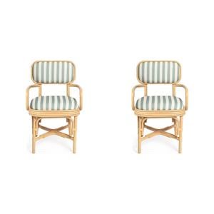 Pemberly Row Set of 2 Retro Mint Green Arm Chairs with Rattan Frames