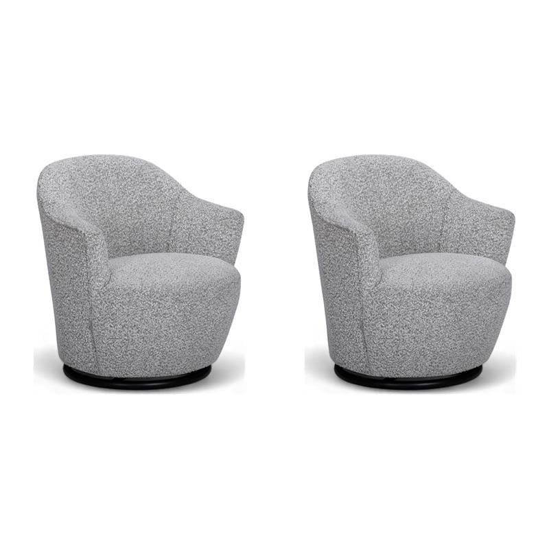 Pemberly Row Set of 2 Gray Boucle Swivel Chairs with Stainless Steel Bases