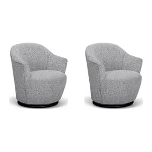 Pemberly Row Set of 2 Gray Boucle Swivel Chairs with Stainless Steel Bases